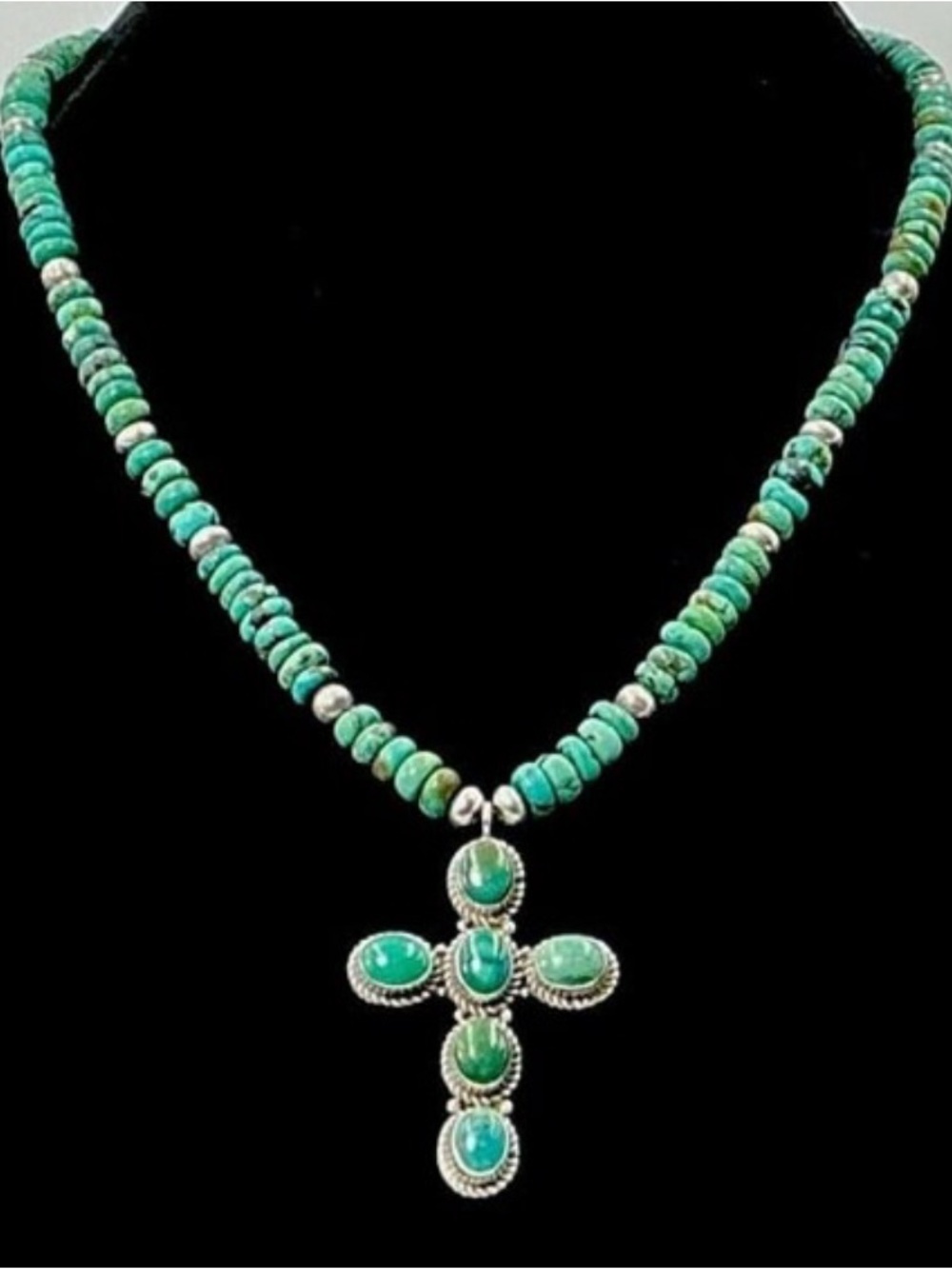 Vintage Navajo Turquoise Cross Pendant Necklace SH Hallmark 59 grams